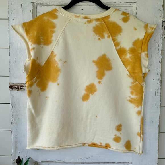 ROOLEE, YELLOW, TIE DYE PRINT SHIRT WITH FLUTTER SLEEVES. CROPPED. SIZE XS - Picture 5 of 8